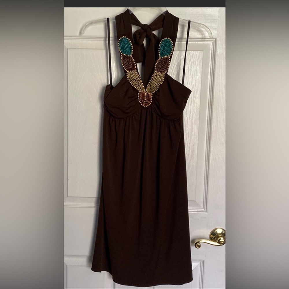 IZ Byer California Halter Dress, Dark Brown, Medium